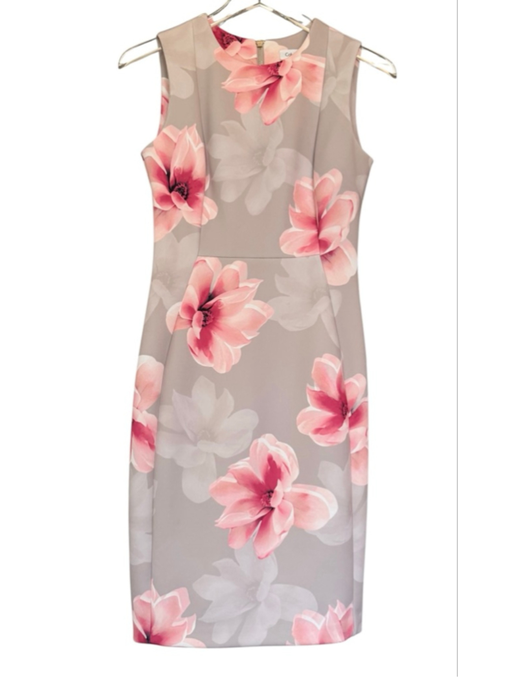 Calvin Klein Gray Pink Floral Sleeveless Sheath Dress Size 2 - Picture 4 of 13